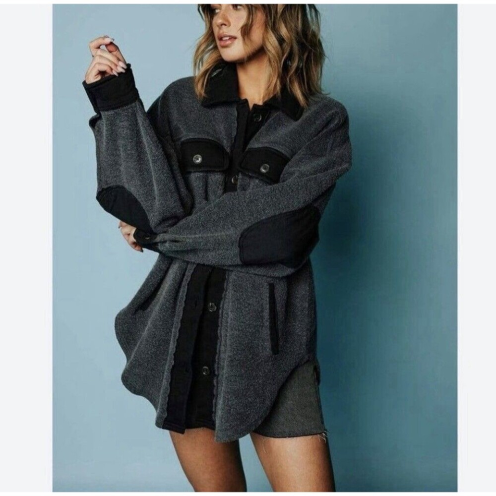 Free People XS Ruby Jacket OB1034245 Washed Black Gray $128